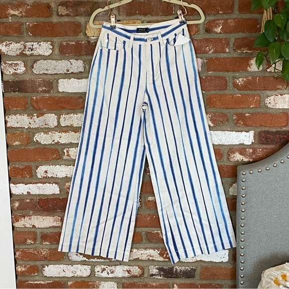 POLO Ralph Lauren Striped Wide Leg Cropped Trousers Size 0 New - Picture 3 of 8